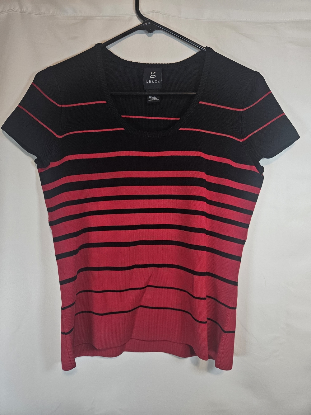 Grace Black and Red Striped Short Sleeve Top